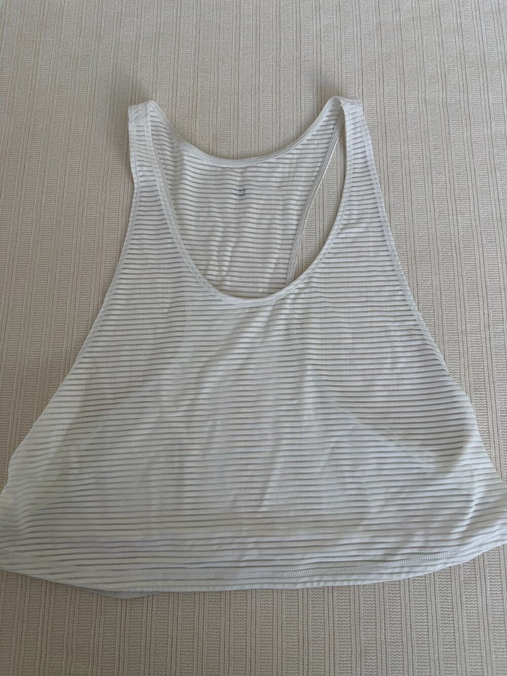 Lululemon White Sheer Striped Cropped Boxy Racerback Tank Top Size 4